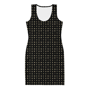 C21 Letter Pattern Black Sublimation Cut & Sew Dress